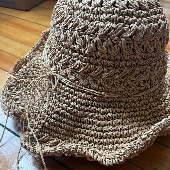 Straw Sun Hat Women's Tan Brown Vintage 90s Y2K - Picture 4 of 5